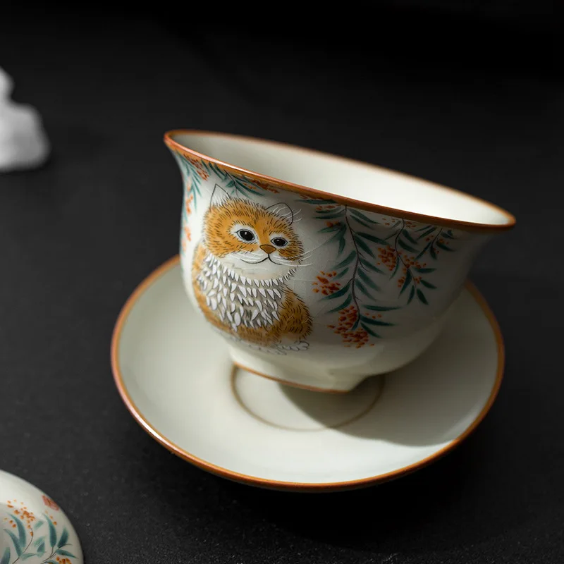 Household Ceramic Tea Bowl Hovering Lid Bowl Kung Fu Tea Set Heat-resistant