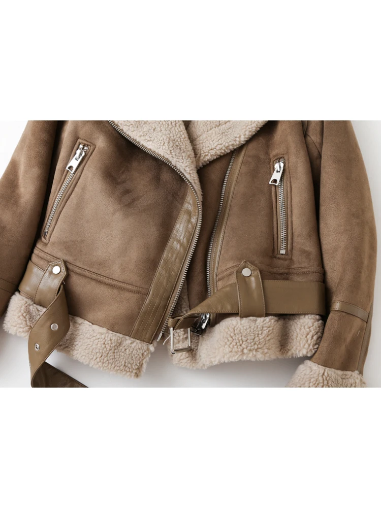 ZACK RAIN Brown Jacket For Women 2023 Winter Vintage Fur Integrated Jacket Lapel Long Sleeves Jackets Female Outwears Chic 4