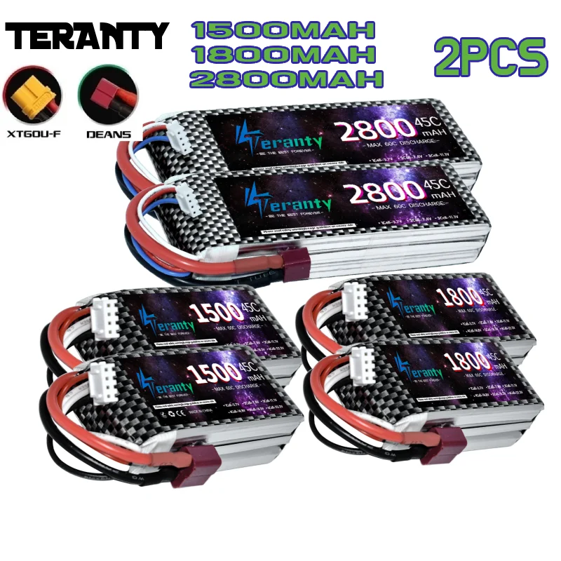 Lot 2 Packs Batterie LiPo 11.1V 1500-2800mAh 3S XT60/T pour RC