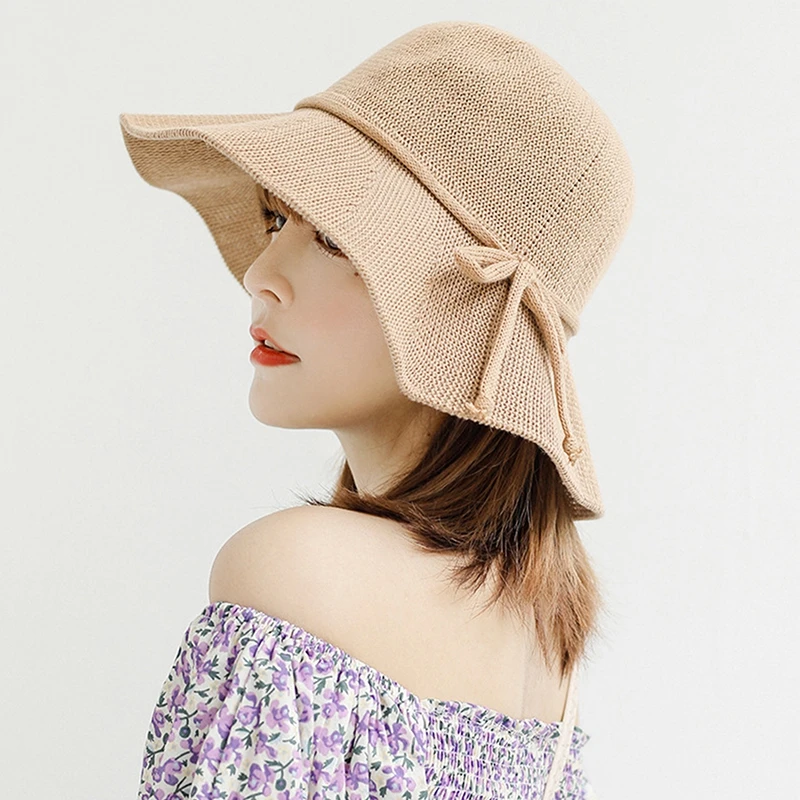 

Fashion Summer Soft Cotton Hat Woman Beach Sun Hats Leisure Journey Outdoors Vacation Accessories FoldableBig Brimmed Bow Hat