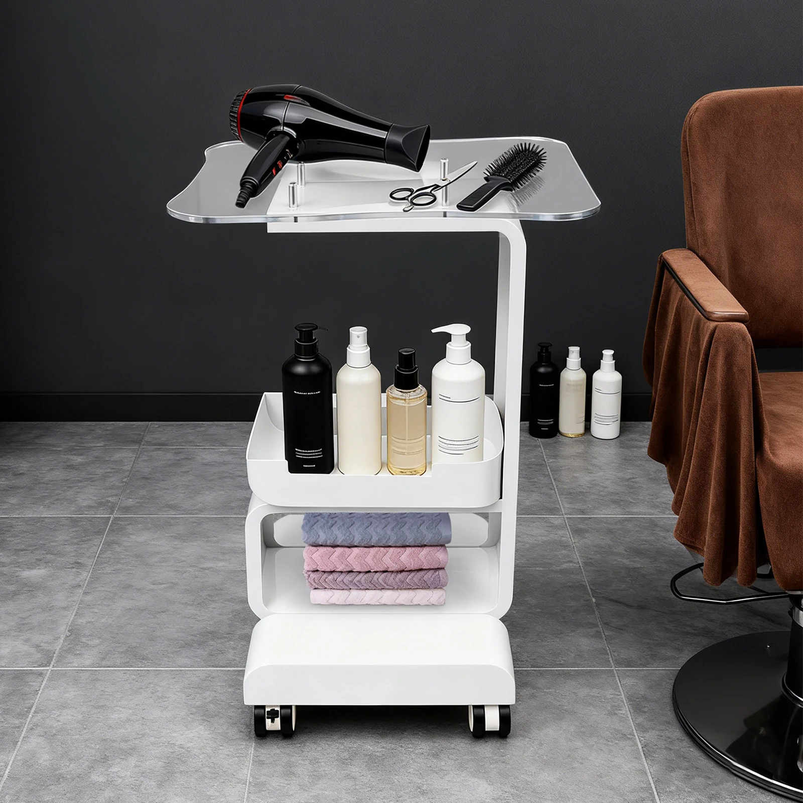 Beauty-Salon-Trolley, 30 Zoll Metallwagen, 15 kg Tragkraft, Acryl-Aufbewahrungskorb für Salon, Spa, Zuhause, Ästhetik-Werkzeugorganisation – Detail 33