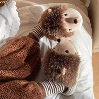 Cute Creative Fun Hedgehog Design Women Winter New Slippers Casual Soft Heel Platform Fur Warm Indoor Comfortable Home Slippers - Image 3