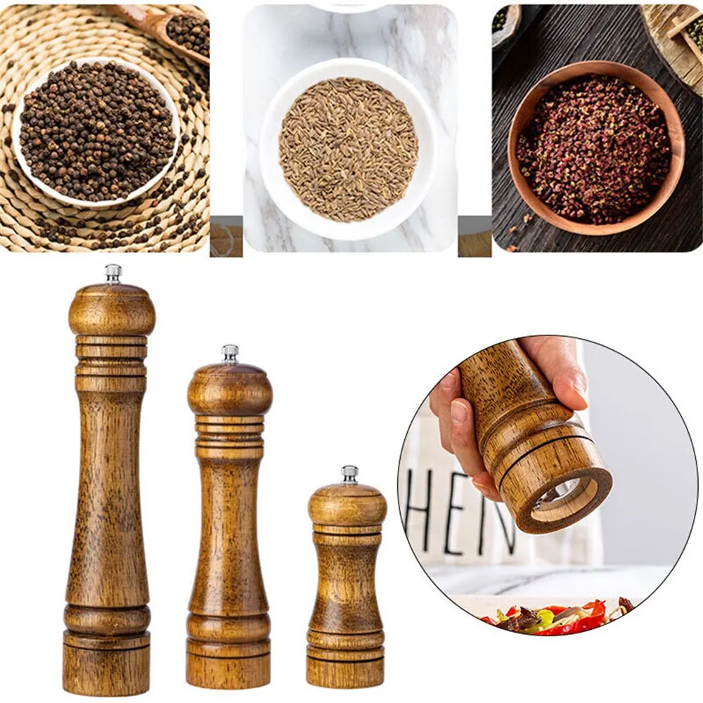 Salt and Pepper Grinder Wooden Cooking Salt Pepper Grinder 5 8 10 Inch Salt and Pepper Mill Shaker Ceramic Rotor Kitchen Tool