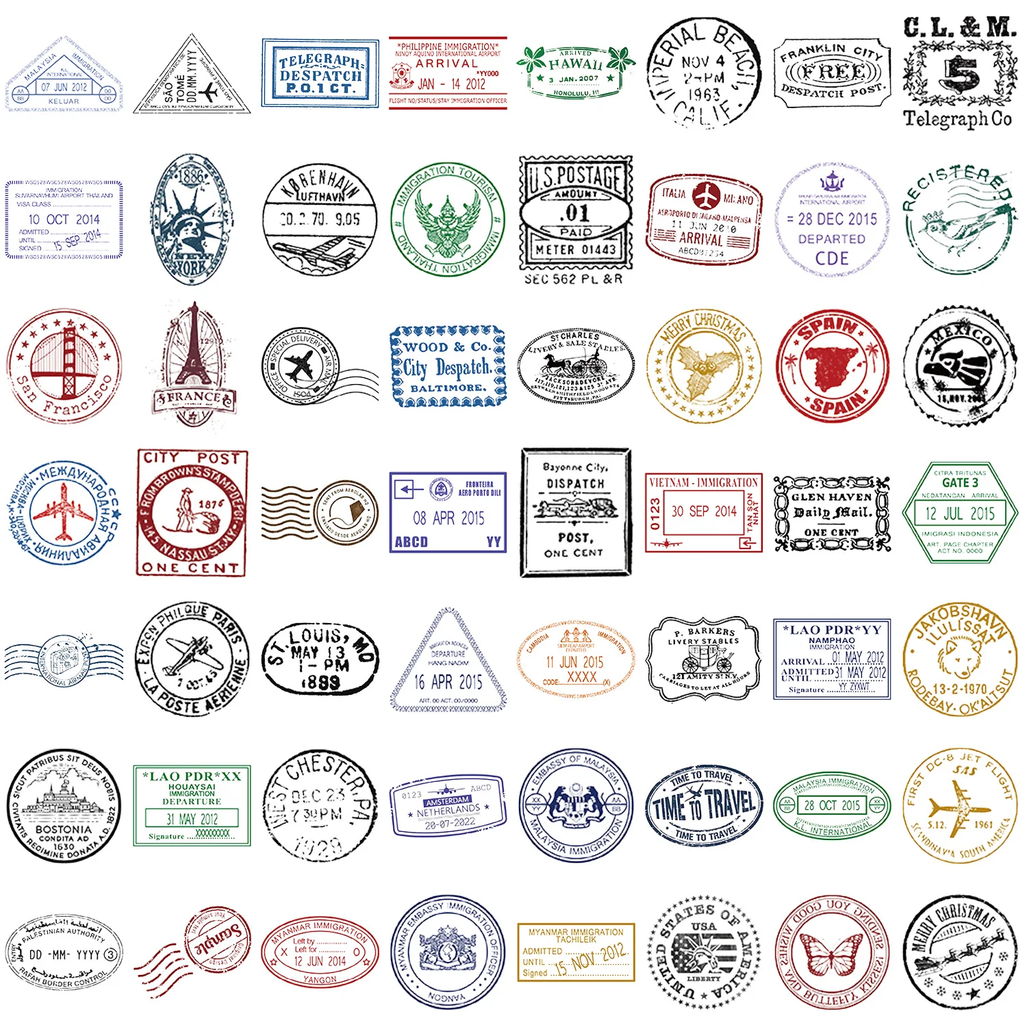 Vintage Passport Stamp Stickers 6
