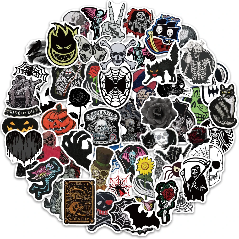 

10/25/60pcs Dark Skull Spider Web Skeleton Stickers For Stationery Notebooks Material Gotic Sticker Vintage Craft Supplies