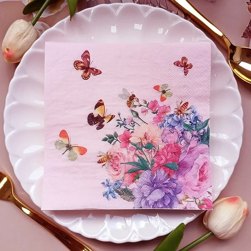 2Ply 33 New Party Ambience Decorative Paper Napkins Floral Printed Square Paper Placemats Butterfly Bone Bartlett 10/20pcs