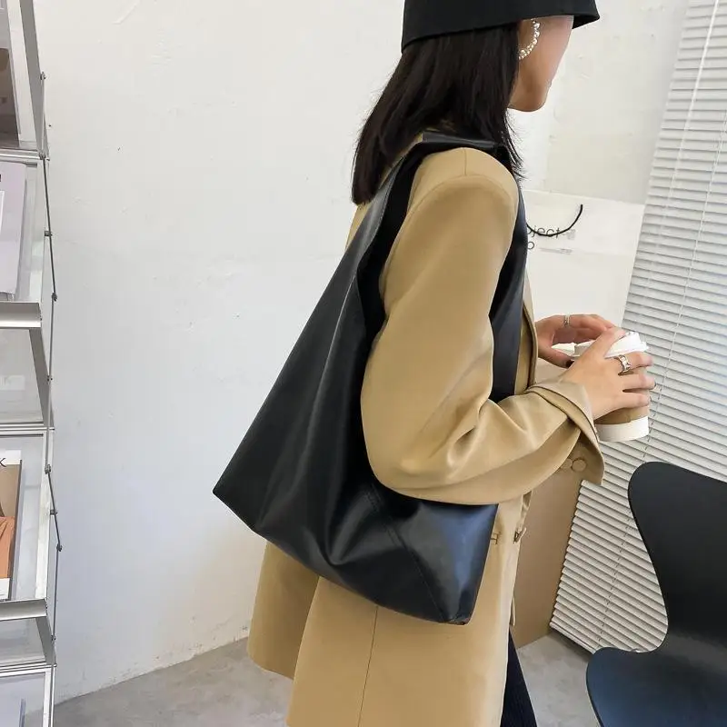 Korean Version Large Capacity Shoulder Bag Solid Color Splicing Casual Canvas Bag Lazy And Fashion Women Shoulder Bag Canvas Bag