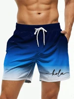 Fashion Letter Design Mens Print Shorts Summer Men's Swim Trunks Elastic Waist 3D Print ‘Hola’Graphics Gradient Breathable Short 2