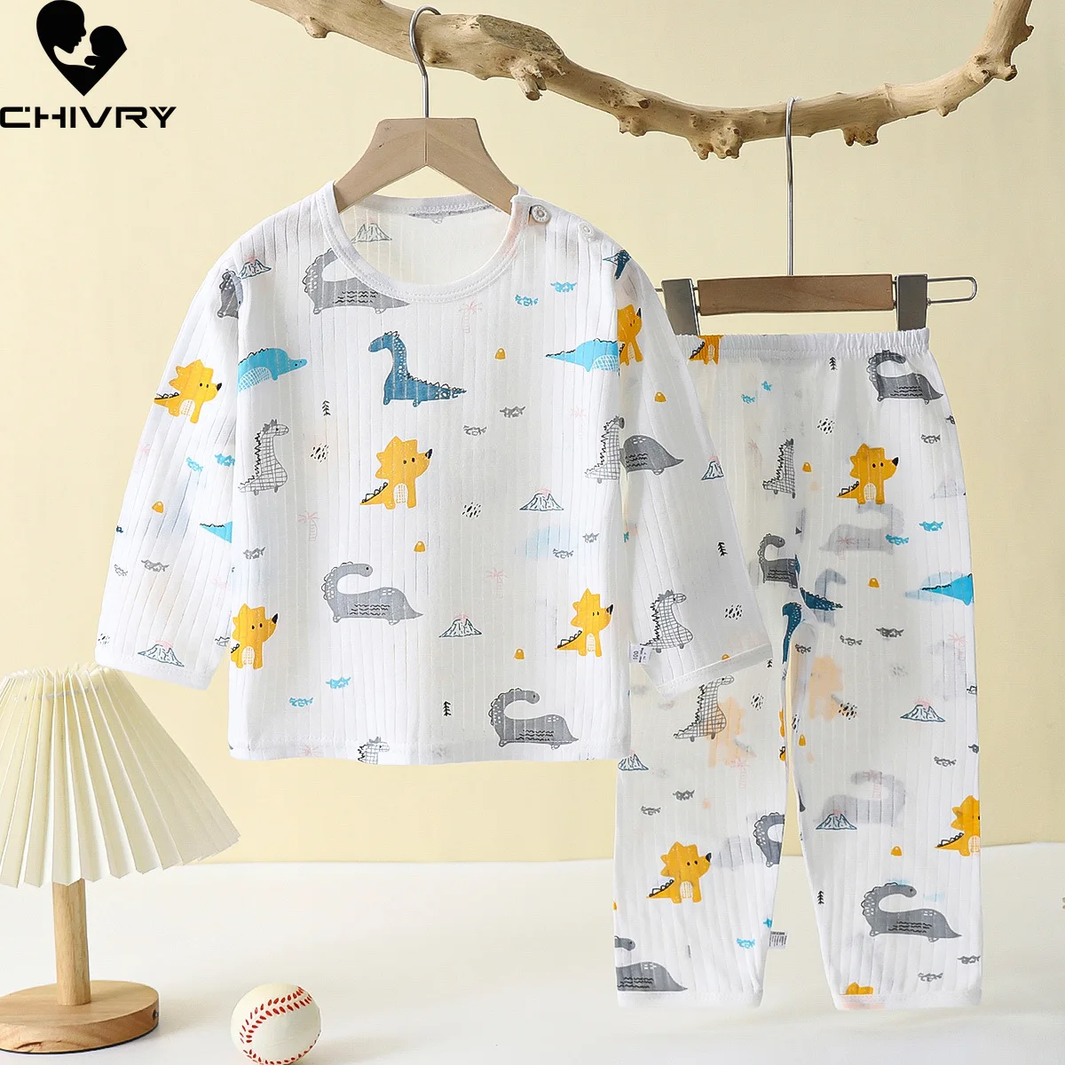 

Kids Spring Summer Thin Pajamas New Boys Girls Cartoon Long Sleeve T Shirt Tops with Pants Baby Sleeping Clothes Sets Homewear