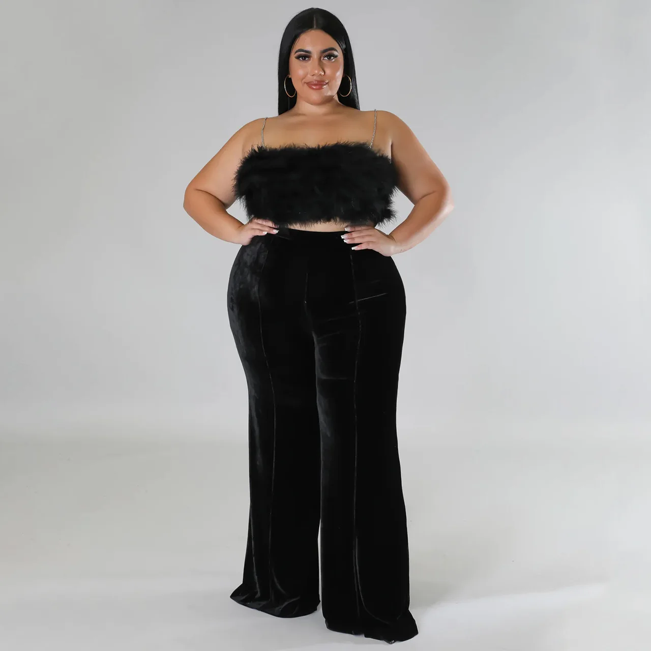 Plus Size Women Velvet Pants Solid Wide Leg Trouser 2022 Fall Female Elegant Flare Pants Lady Winter Casual Designer Trousers