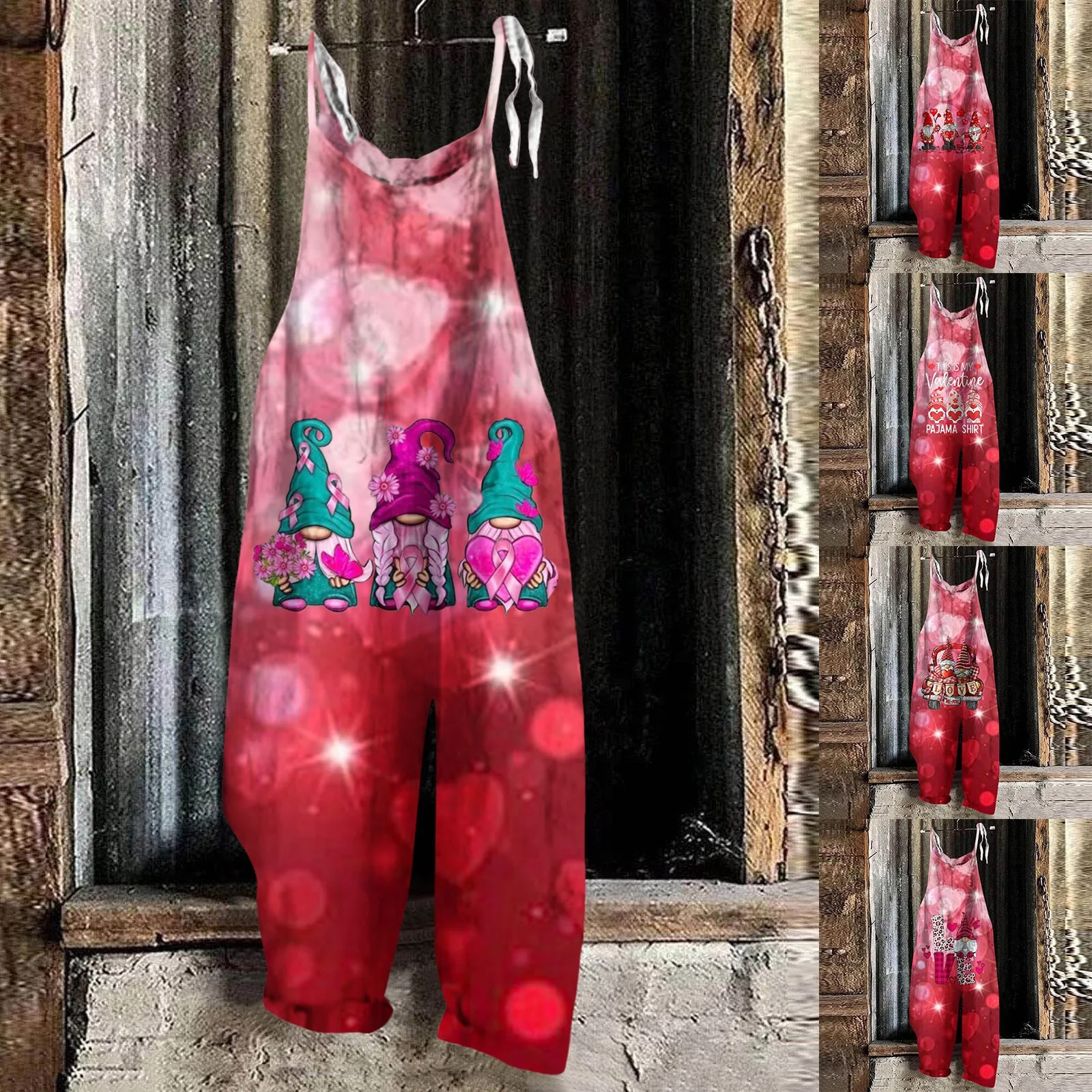 

Женский комбинезон на бретельках, Свободный комбинезон с широкими штанинами, с принтом Love, для влюбленных, на День святого Валентина