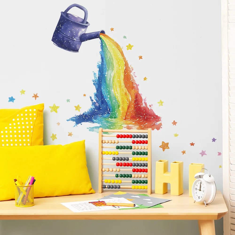 Wall Stickers Vinyl Decal Stickers Children Room Decoration Cartoon Painted Star Waterfall Wall Sticker For Kid Room Background Decoration Wallpaper Bedroom Home Decor Self-adhesive Decals