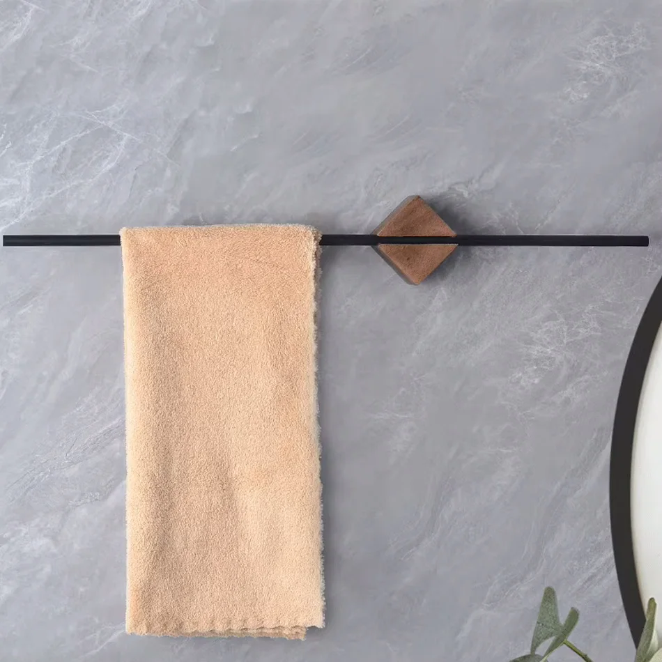 Wood Towel Bar Movable Gold Black Square Walnut Aluminum Wall Mounted Bedroom Bathroom Towel Holder Shelf Storage Hanging