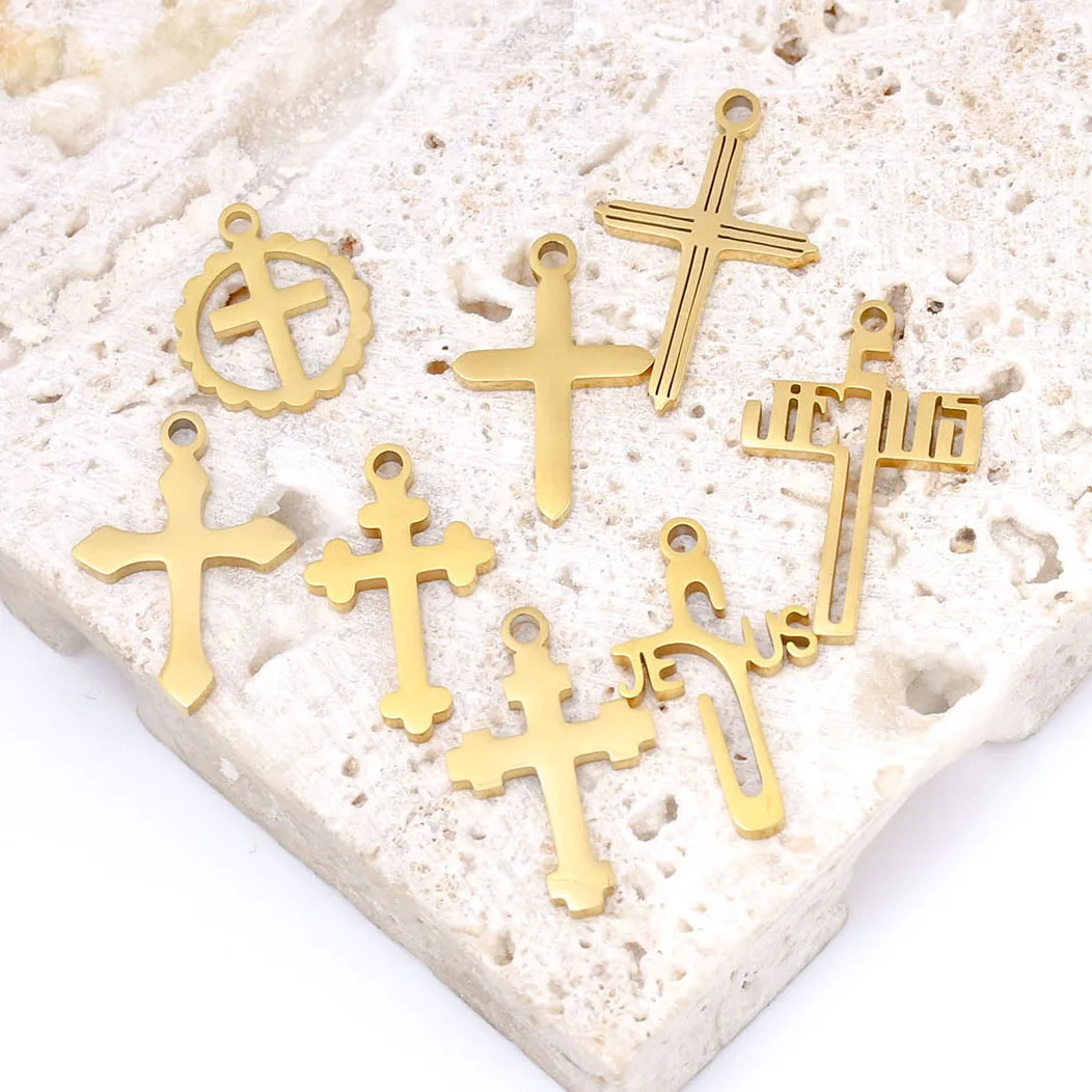Cross Charms Stainless Steel Pendant for Jewelry Making DIY Amulet Bracelet Earrings Necklace Handmade Gifts Charm Supplies 5Pcs