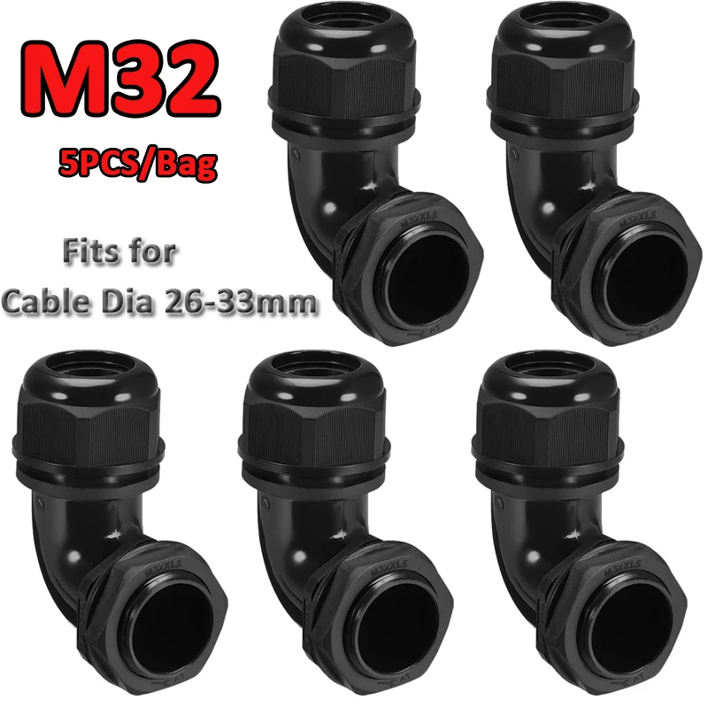 Waterproof IP68 90 Degree Cable Gland M12 M16 M20 M25 M32 Joint Adjustable Locknut Cord Connectors Nylon Joints w Gaskets 4-25MM