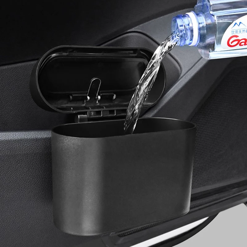 Car Trash Bin Hanging Vehicle Garbage Dust Case Storage Box Black Square Pressing Type Trash Can Auto Interior Accessories