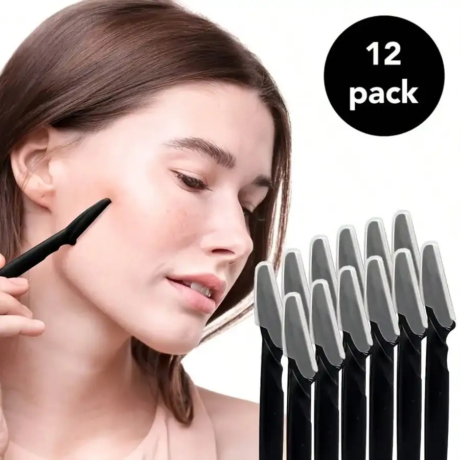 12pcs Eyebrow Razor Shaper Shavers Trimmers For Women And Men Face Hair Removers Multipurpose Exfoliating Face Razor Black