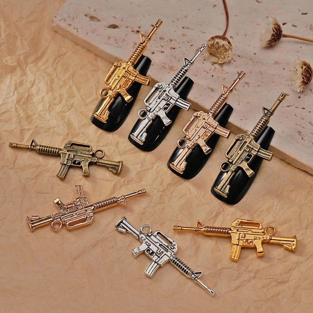 3D Oversized Gun Nail Charms 45mm Sliver Gold Bronnze Gun Retro Glitter Alloy Rhinestone Nail Supplies Decoration Nail Art Parts woodworking electric nail gun straight nail gun electric u shaped nail gun nail gun dual use adjustable nail gun