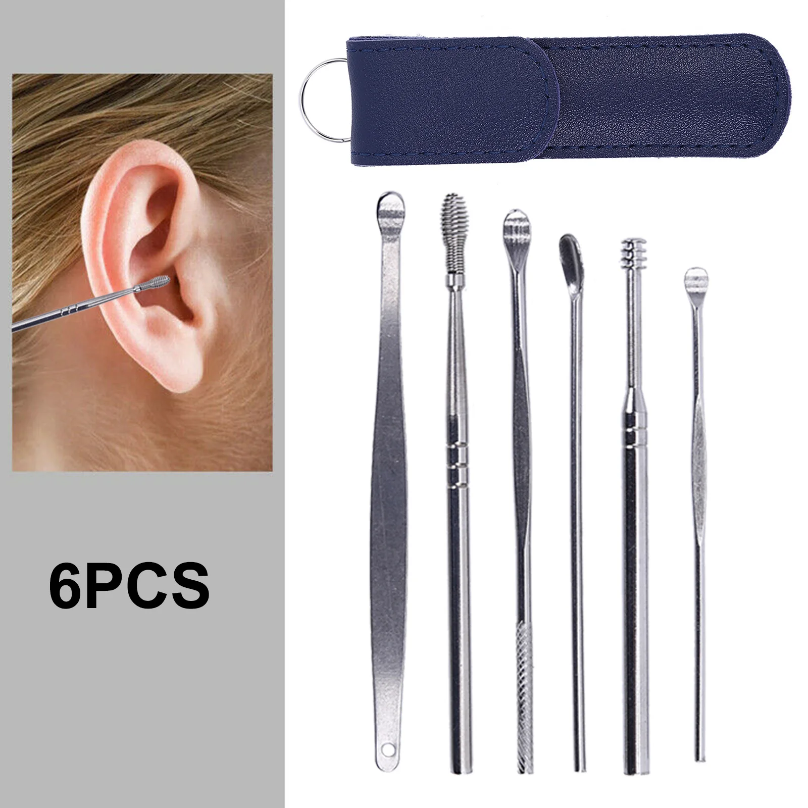 Earwax Removal Kit 6 Pieces Metal Spring Ear Wax Removal Cleaner Tools