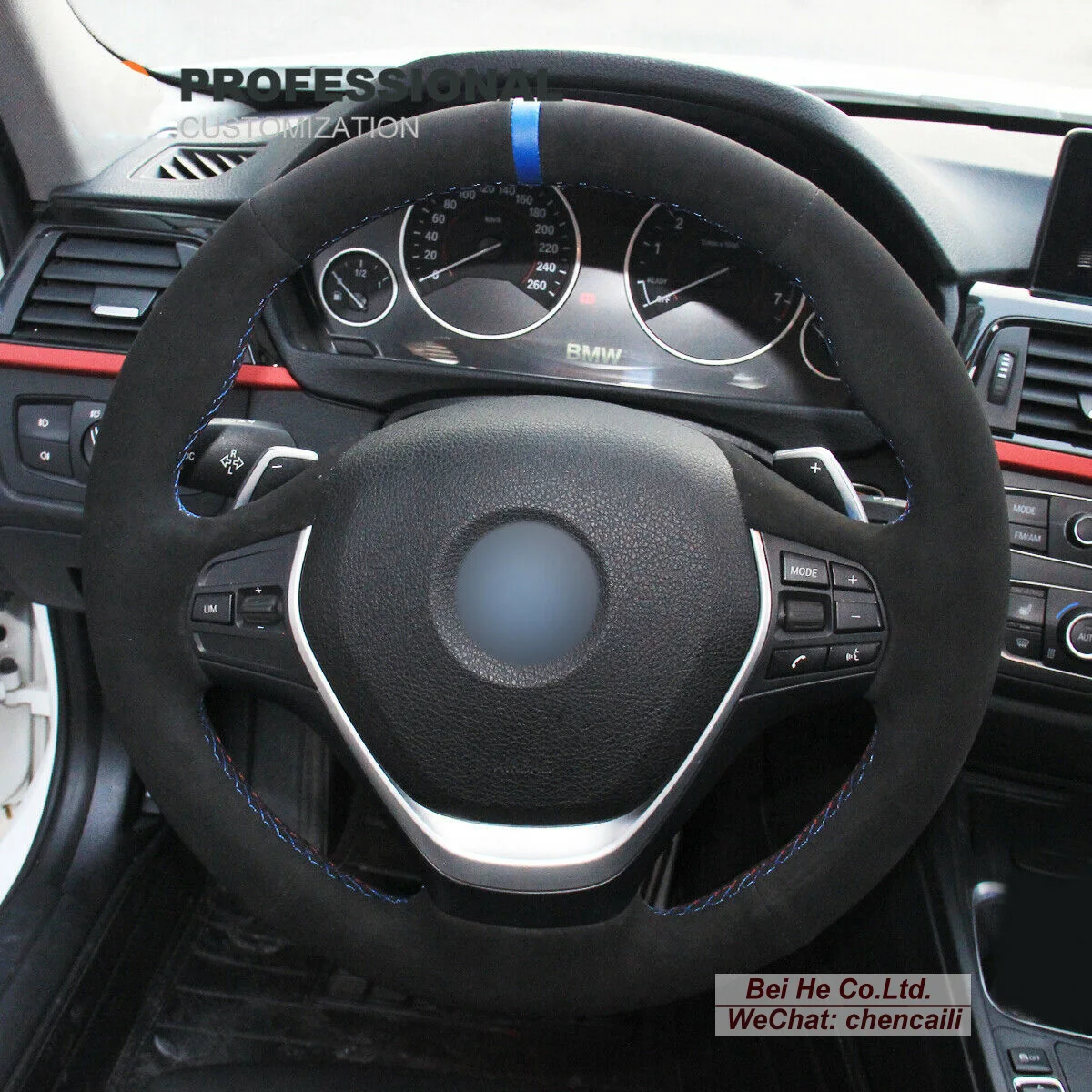 

Customized Non-slip Black Leather Suede Steering Wheel Cover Wrap For BMW 3 Series F30 F34 F22 F23 F32 Interior Accessories