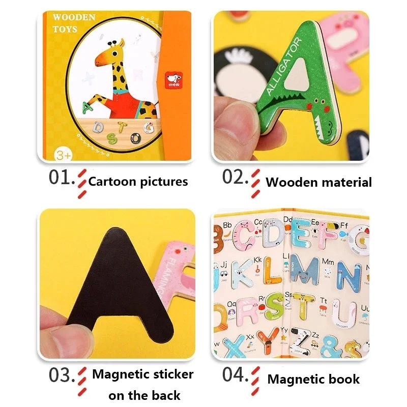 26Pcs Magnetic Alphabet Languages Learning Book Letters ABC Preschool Education Spelling English Word Game Toys Fridge Stickers 5