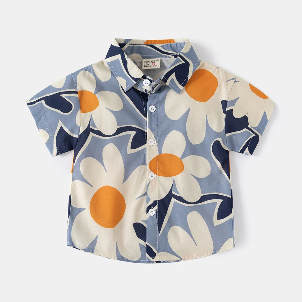 Baby Boys Girls Summer Models Full Print Short-sleeved Shirt Baby Casual Cartoon Shirt
