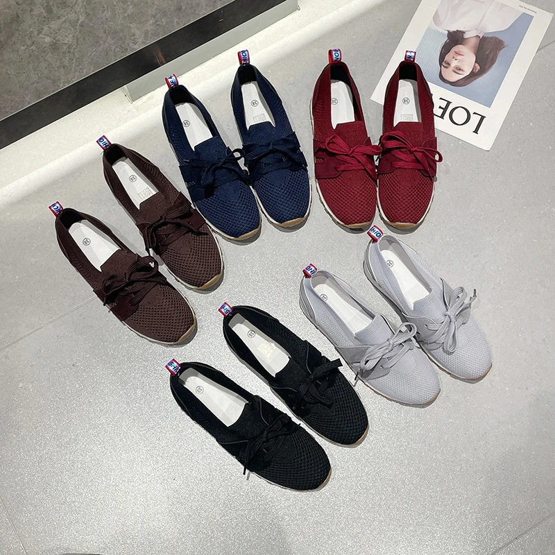 Brown Knit Breathable Sneakers Shoes Women Soft Sole Platform Flats Woman Plus Size 43 Non Slip Casual Shoes Zapatos De Mujer