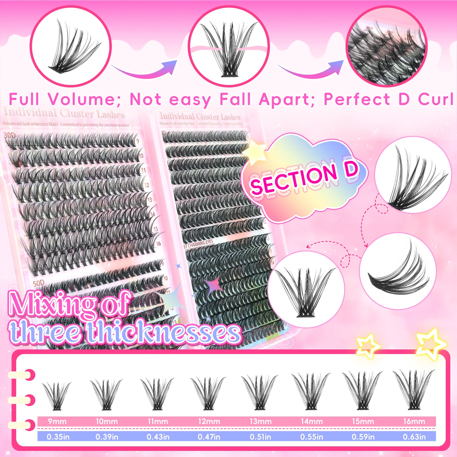 [Mix Length Lashes] 320/640 Cluster 30/40/50D Eylash Extension Kit Natural False Eyelash for Beginners