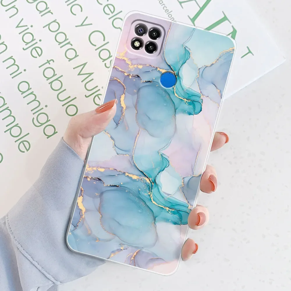 Sleek Marble Transparent Silicone Soft TPU Case - Stylish Protective Bumper Back Cover for Xiaomi Redmi 9C/9C NFC