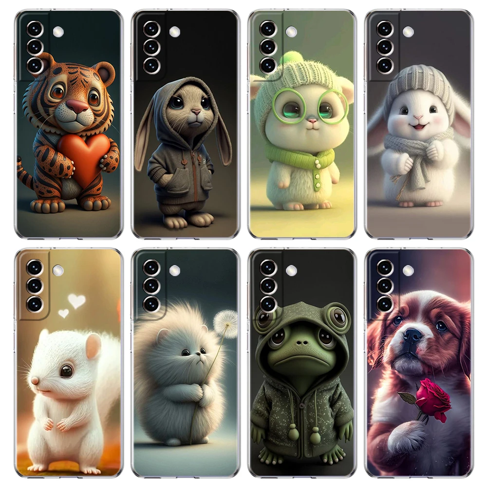 Niedliche Cartoon-Tier-Hülle für Samsung S24 S23 S22 S20 S21 FE Ultra S24 S23 S10 S10E S9 S8 Plus 5G Transparente Handyhülle Capas