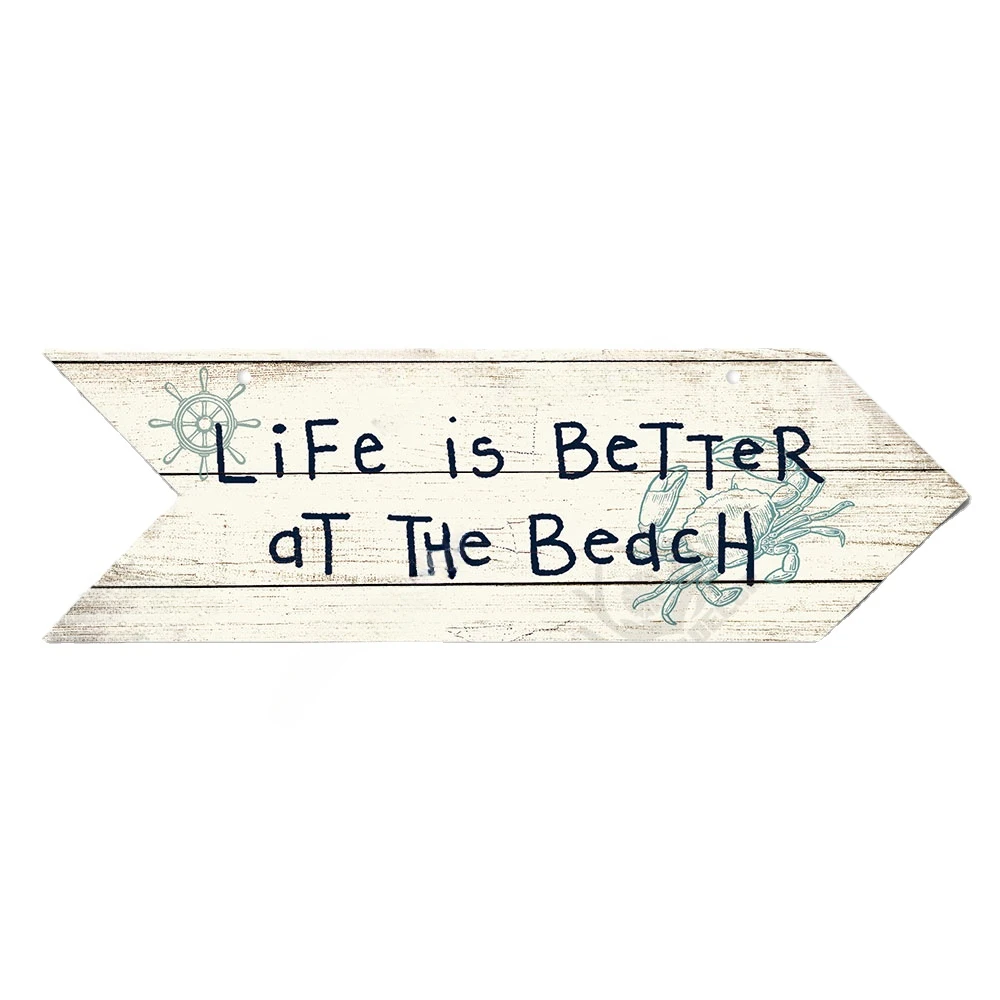 thumbnail image 1 of Letrero de madera con forma de flecha para playa, guía de caminos junto al mar, decoración de pared, indicador colgante, placa decorativa para pared de casa de playa, 1 of 5