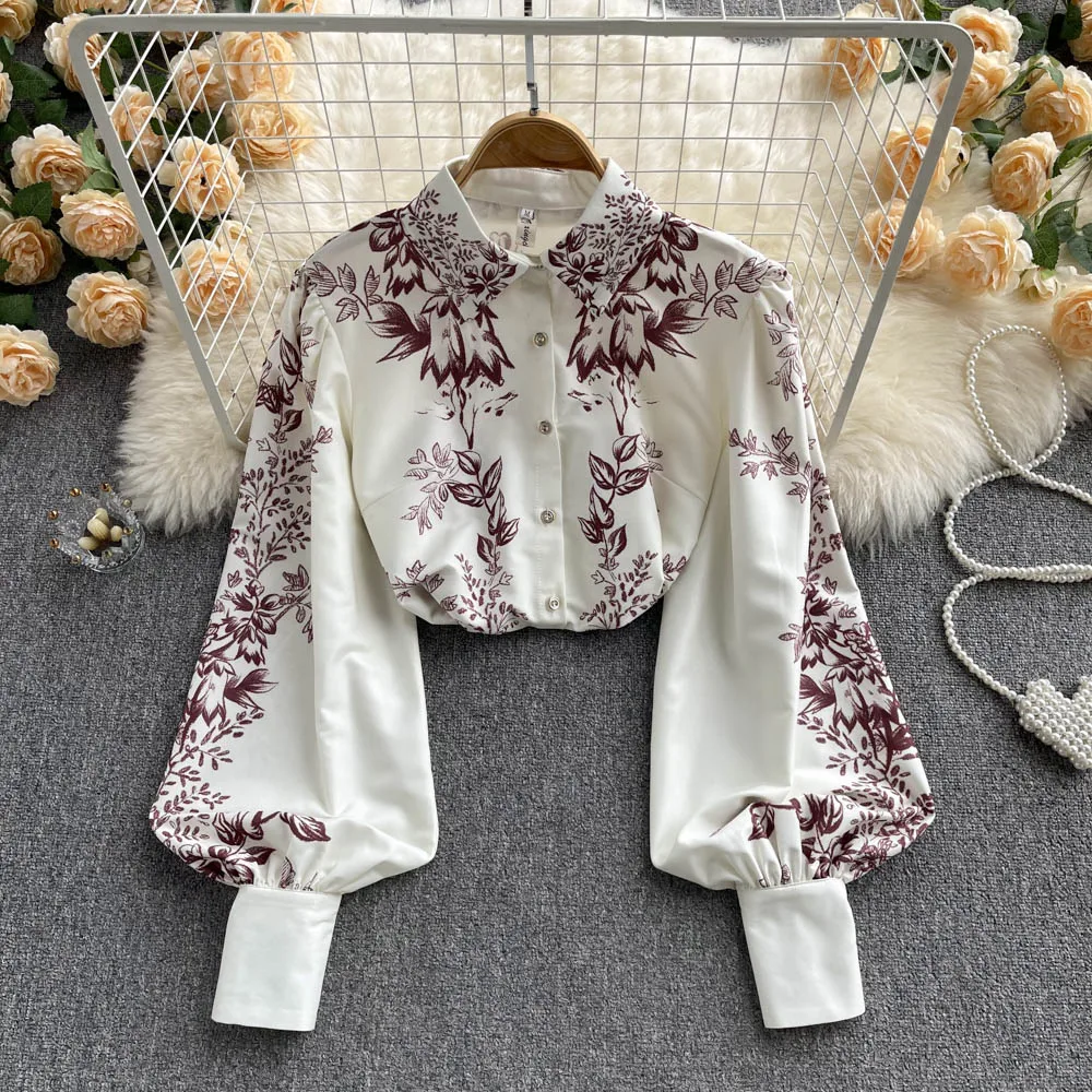

2022 Spring Dress Temperament Foreign Style Female Design Sense Shirt Female Chic Shirt Lantern Long Sleeve Top Fashion
