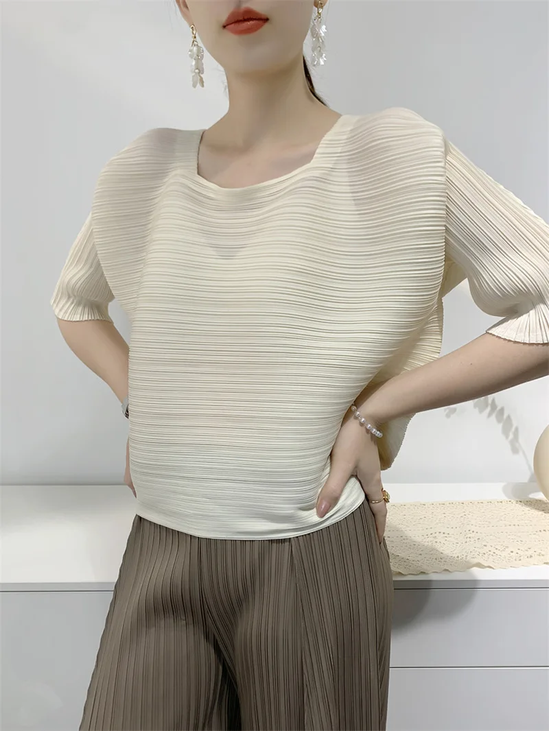 

Женская плиссированная футболка, Повседневная футболка с квадратным вырезом и рукавом 2023, лето 5/4