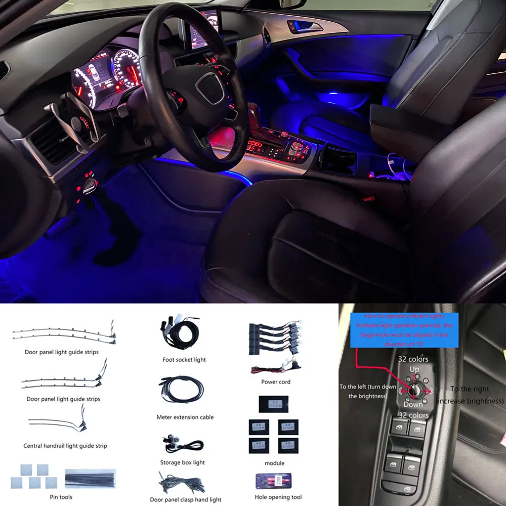 

32 colors for Audi A6 A6L A7 C7 PA 2012-2018 Physical button control decorative ambient light LED Atmosphere Lamp Luminous Strip