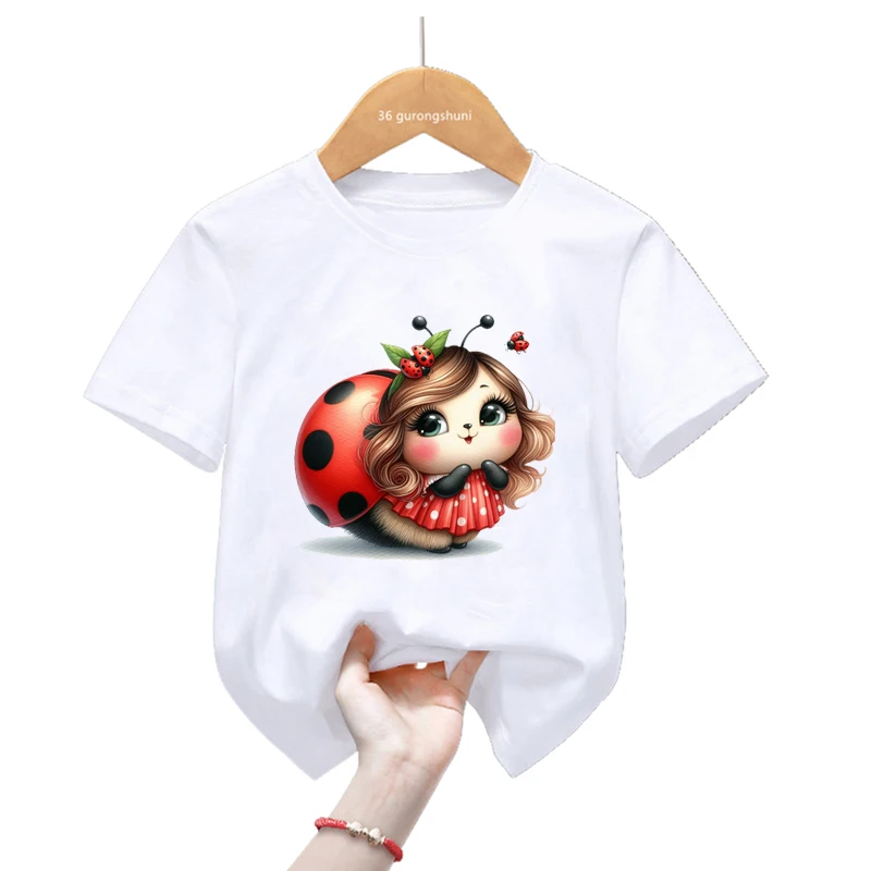 

Funny Beetle Print White Pink T Shirt Girls/Boys Harajuku Kawaii Kids Clothes Summer Short Sleeve T-Shirt Children'S Clothing
