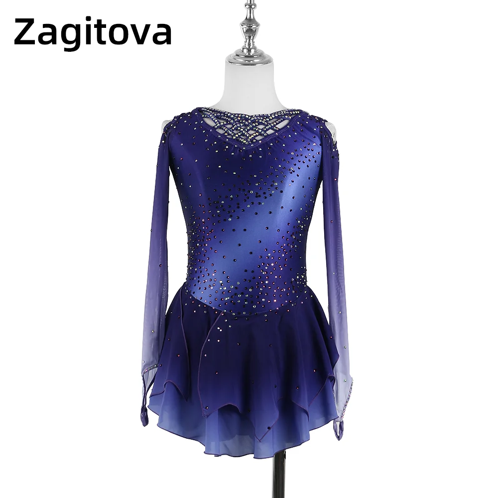 

Zagitova Figure Skating Dress For Women Girls Ice Skating Skirt Performance Competition Gradient Purple Off Shoulder