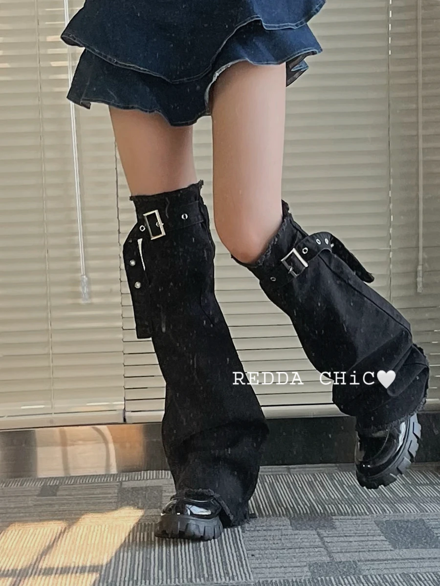 REDDACHiC Women Gaiter Leg Warmers Plain Black Denim Raw