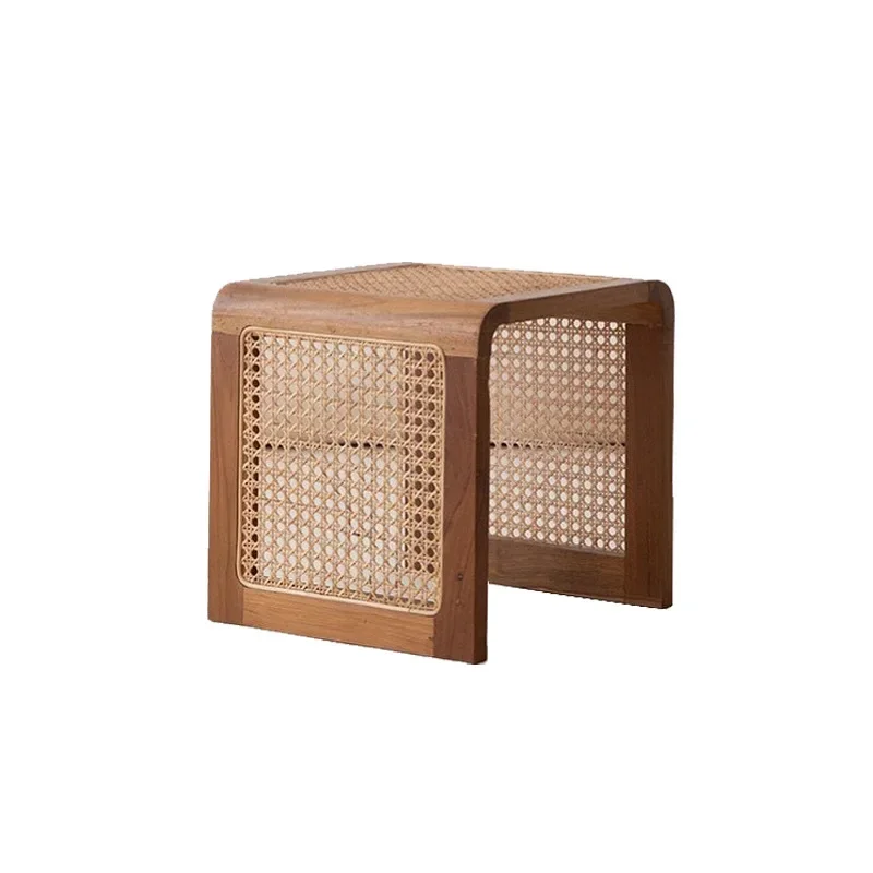 

Nordic Square Side Table Solid Wood Tea Table Living Room Small Rattan Weave Japanese White Wax Wood Square Table New