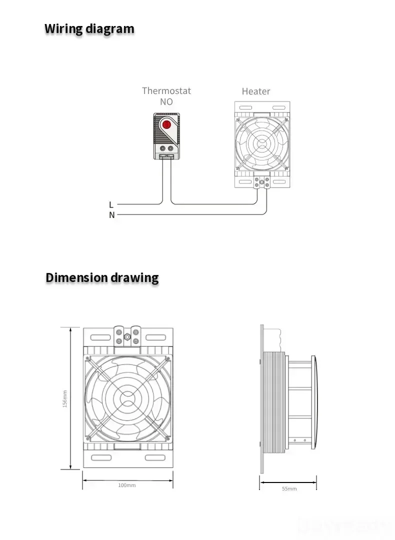 220V 50-200W JRD FAN Aluminium Alloy Fan Heater For Dehumidification And Drying Of Power Distribution Cabinet