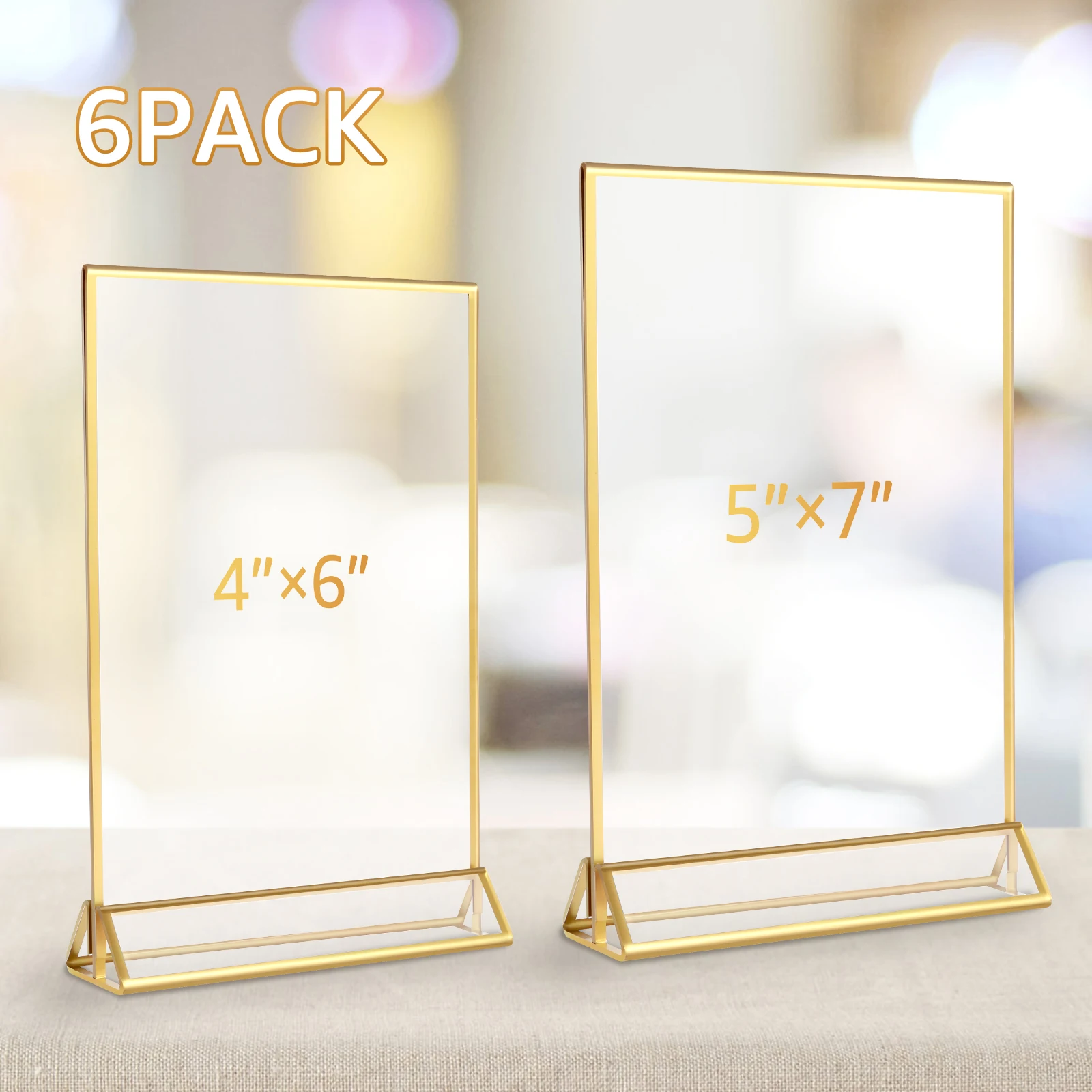 Clear Sign Holder Gold Borders Acrylic Picture Frame Display Stand Table Menu Stands 24/6pc For Wedding Office Seat Card Bracket acrylic sign holders