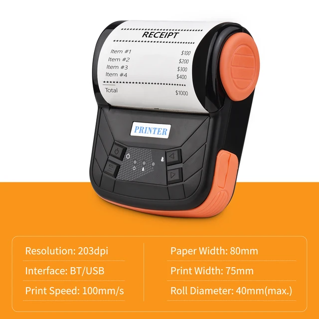 Imprimante De Reçus Thermique,Imprimante de reçus portable sans