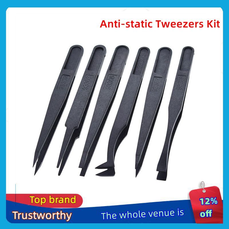 TZT 6pcs Anti-static electronic tweezers KIT ESD plastic forceps PCB repair Hand Tools set