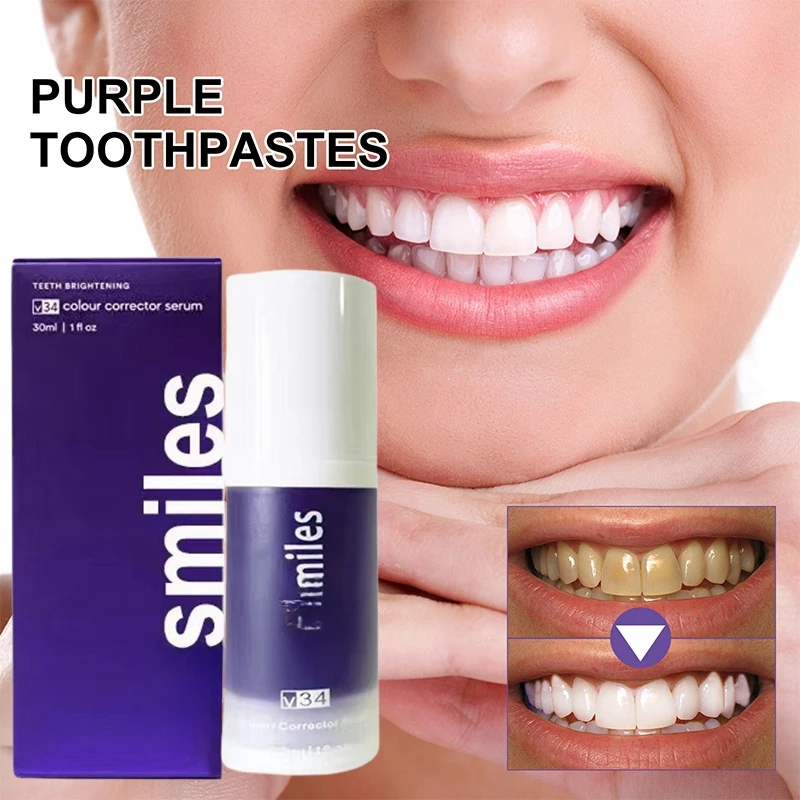 

V34 Purple Toothpaste Effective Teeth Whitening Products Tartar Removal Professional Dental Whitening Bleach Teeth Whitener 30ml