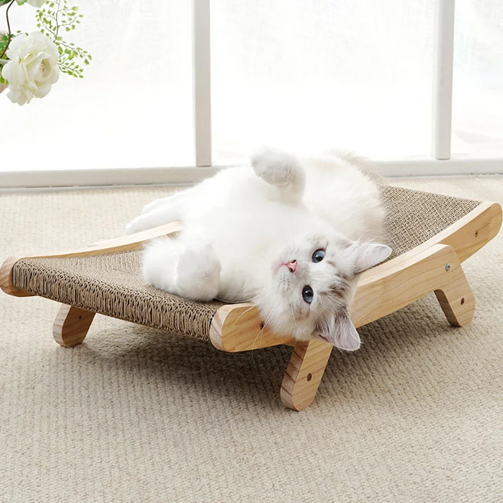 Deluxe Wooden Frame Cat Scratcher & Reversible Scratching Bed 5-in-1 Toy Set