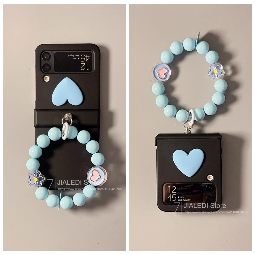 Charming Beaded Bracelet Love Hinge Phone Case with Hand Chain Cover