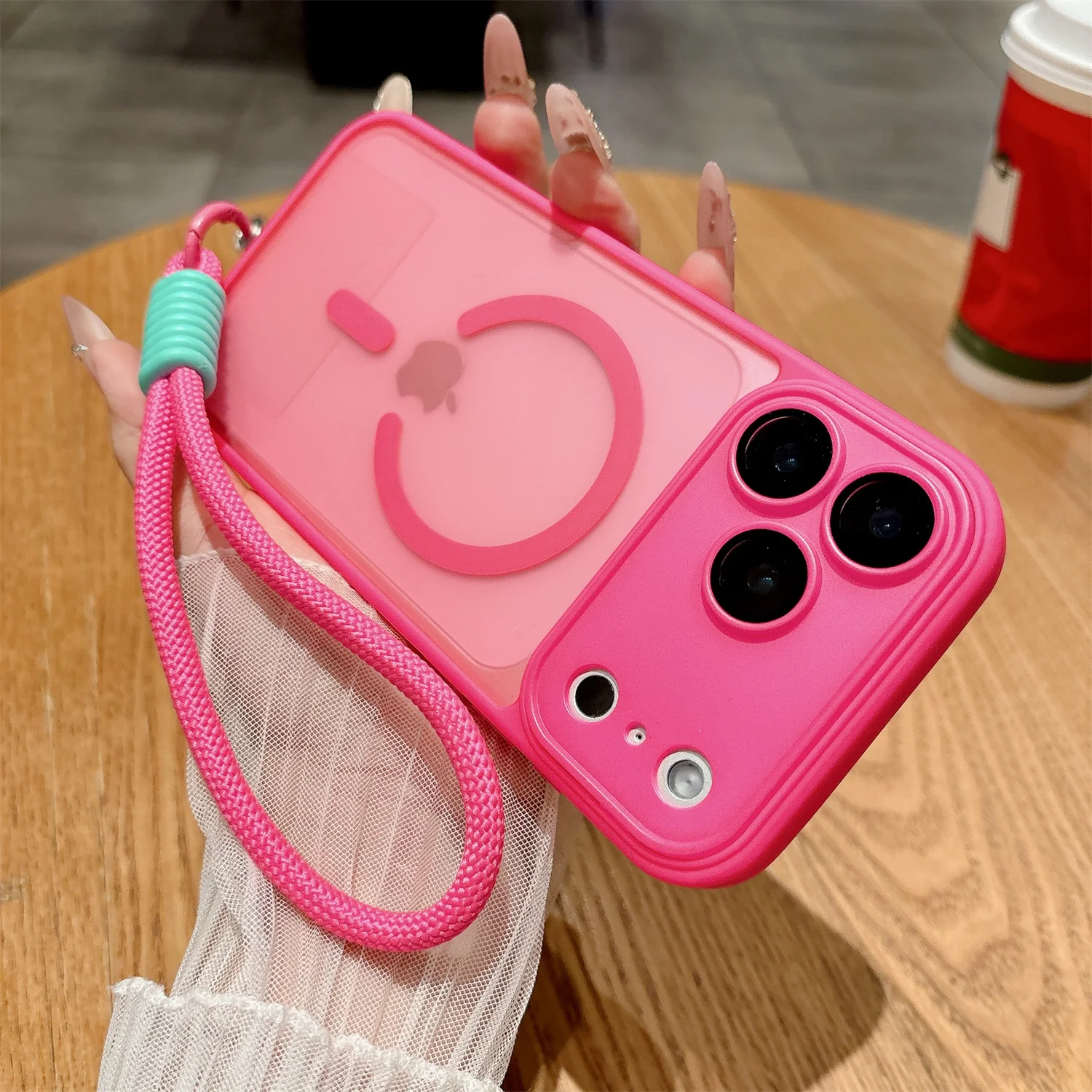 Magnetic Wireless Charging Phone Case with Lanyard and Matte Translucent Lens Protection
