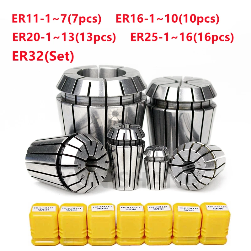 ER Collet Set 1Set ER11 ER16 ER20 ER25 ER32 ER Chuck Spring Collet CNC Milling Tool Holder Engraving Machine Lathe Accessory
