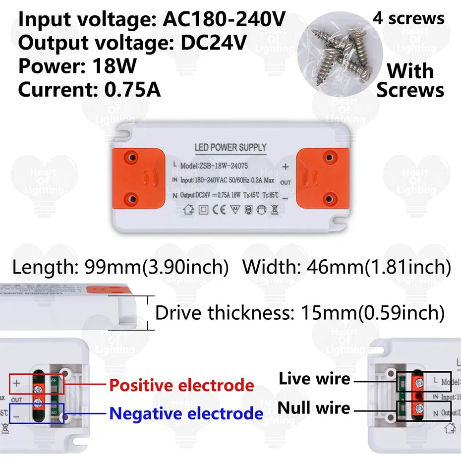 Ultra-Thin LED Power Supply Transformer for Strip Lighting, 12W-120W, DC 12V/24V