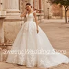 Glitter Wedding Dresses Customized Cap Sleeve Scoop Beading Applique Sweept Train Back Lace-up Corset Wedding Bridal Gown 1