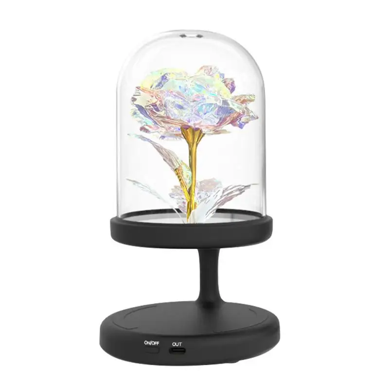 

Lamp With Wireless Charger USB Port Rose Light Decorative Shade Lamp Birthday Gifts For Women Tabletop Nightstand Light Phone